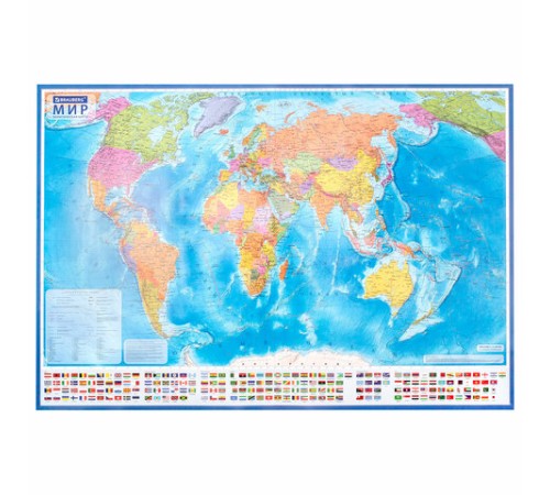 Карта мира политическая 199х134 см, 1:15,5М, с ламинацией, интерактивная, европодвес, BRAUBERG, 112387