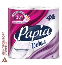 Бумага туалетная быт., спайка 4 шт., 4-слойная (4х16 м), PAPIA DELUXE, белая, 5080736