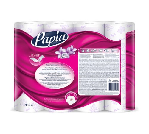 Бумага туалетная бытовая, спайка 12 шт., 3-слойная (12х16,8 м), PAPIA, аромат 