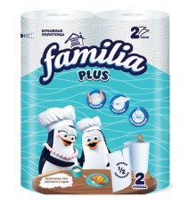 Полотенца бумажные бытовые, спайка 2 шт., 2-слойные (2х12 м), FAMILIA, 22,7x12 см, белые, 5083815