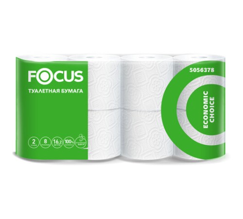 Бумага туалетная, спайка 8 шт., 2-слойная (8х16,2 м) Focus Economic Choice, белая, 5056378