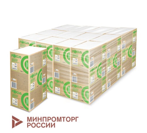 Полотенца бумажные 250 шт. FOCUS (Система H2) Eco, 1-слойные, белые, КОМПЛЕКТ 12 пачек, 24х21,5, Z-сложение, 5083814/5069958