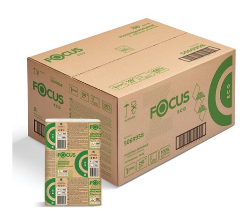 Полотенца бумажные 250 шт. FOCUS (Система H2) Eco, 1-слойные, белые, КОМПЛЕКТ 12 пачек, 24х21,5, Z-сложение, 5083814/5069958