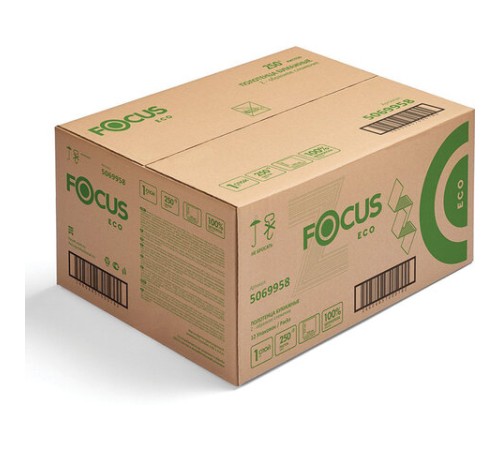 Полотенца бумажные 250 шт. FOCUS (Система H2) Eco, 1-слойные, белые, КОМПЛЕКТ 12 пачек, 24х21,5, Z-сложение, 5083814/5069958