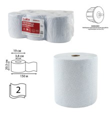 Полотенца бумажные рулонные 150 м, LAIMA (Система H1) PREMIUM, 2-слойные, белые с ЦВЕТНЫМ ТИСНЕНИЕМ, КОМПЛЕКТ 6 рулонов, 112504