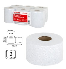 Бумага туалетная 150 м, LAIMA (Система T2) PREMIUM, 2-слойная, белая с ЦВЕТНЫМ ТИСНЕНИЕМ, КОМПЛЕКТ 12 рулонов, 112516