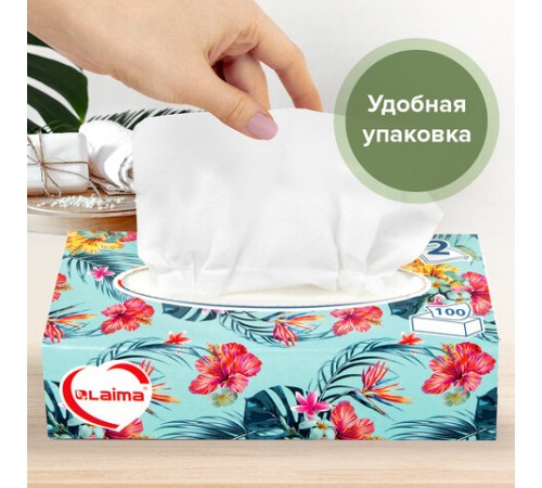 Салфетки косметические 100 шт. в картонном боксе 2-слойные, LAIMA 