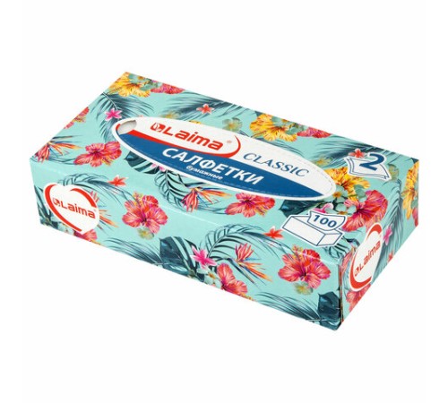 Салфетки косметические 100 шт. в картонном боксе 2-слойные, LAIMA 