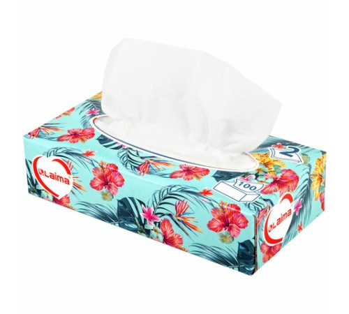 Салфетки косметические 100 шт. в картонном боксе 2-слойные, LAIMA 