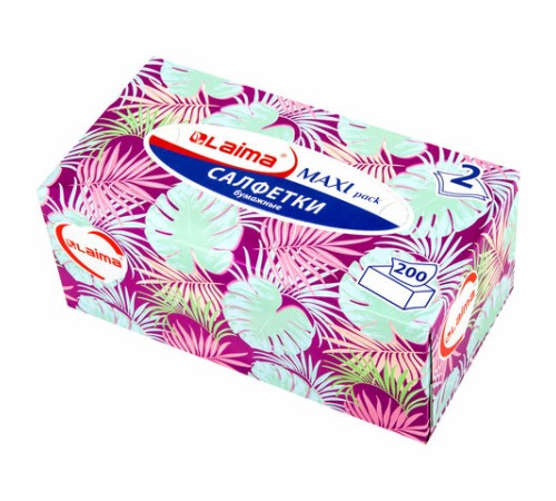 Салфетки косметические 200 шт. в картонном боксе 2-слойные, LAIMA 