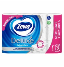 Бумага туалетная 3-х слойная 12 рулонов (12х18 м), белая, ZEWA Deluxe, 144029