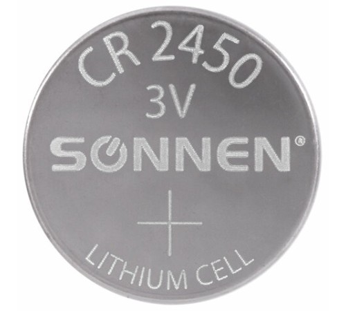 Батарейка литиевая SONNEN Lithium CR2450 "таблетка, дисковая, кнопочная" 1 шт., блистер, 455601 Батарейка литиевая SONNEN Lithium CR2450 "таблетка, дисковая, кнопочная" 1 шт., блистер, 455601