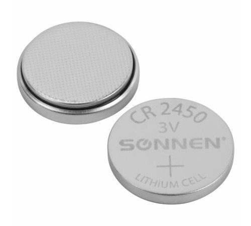 Батарейка литиевая SONNEN Lithium CR2450 "таблетка, дисковая, кнопочная" 1 шт., блистер, 455601 Батарейка литиевая SONNEN Lithium CR2450 "таблетка, дисковая, кнопочная" 1 шт., блистер, 455601
