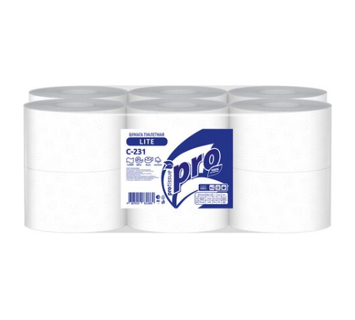 Бумага туалетная 200 метров, PROtissue (T2) LITE, 1-слойная, белая, КОМПЛЕКТ 12 рулонов, С231