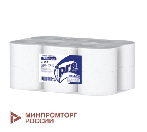 Бумага туалетная 170 метров, PROtissue (T2) PREMIUM, 2-слойная, белая, КОМПЛЕКТ 12 рулонов, С191
