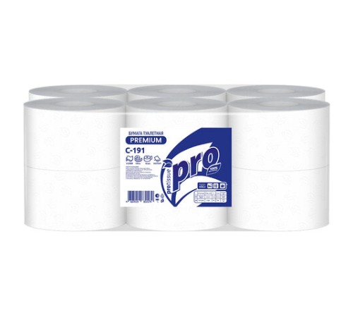 Бумага туалетная 170 метров, PROtissue (T2) PREMIUM, 2-слойная, белая, КОМПЛЕКТ 12 рулонов, С191