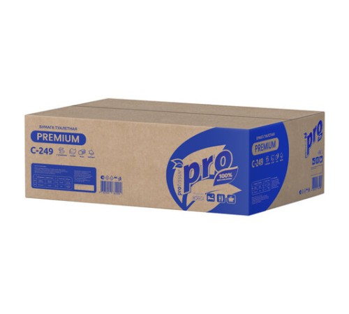 Бумага туалетная листовая 250 шт., PROtissue (T3) PREMIUM, 2-слойная, белая, 22,5х11 см, КОМПЛЕКТ 40 пачек, C249, С249
