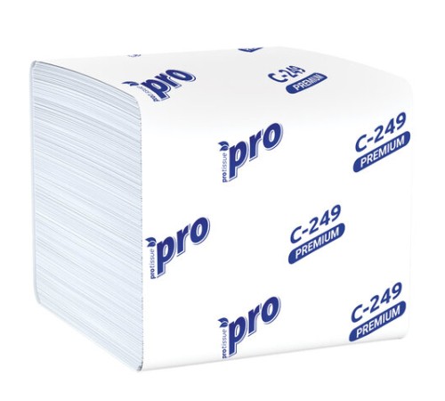 Бумага туалетная листовая 250 шт., PROtissue (T3) PREMIUM, 2-слойная, белая, 22,5х11 см, КОМПЛЕКТ 40 пачек, C249, С249