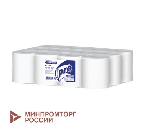 Полотенца бумажные с центральной вытяжкой 120 м, PROtissue (M1) COMFORT, 1-слойные, белые, КОМПЛЕКТ 12 рулонов, С194, C194