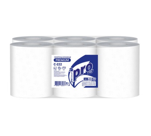 Полотенца бумажные рулонные 150 м, PROtissue (H1) PREMIUM, 2-слойные, белые, КОМПЛЕКТ 6 рулонов, С222