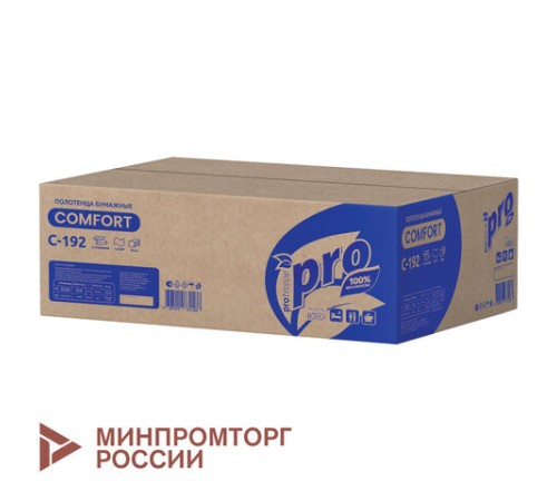 Полотенца бумажные 250 шт., PROtissue (H3) COMFORT, 1-слойные, белые, КОМПЛЕКТ 20 пачек, 22х21 см, V-сложение, С192, C192