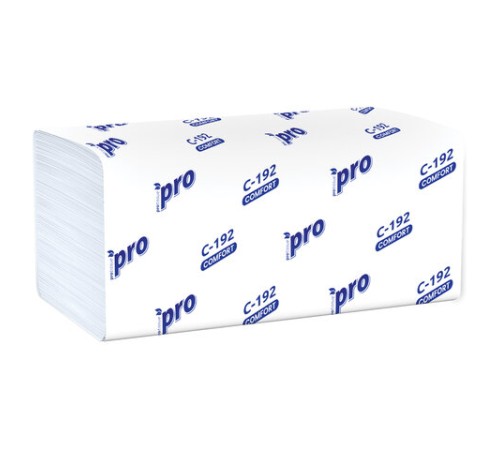 Полотенца бумажные 250 шт., PROtissue (H3) COMFORT, 1-слойные, белые, КОМПЛЕКТ 20 пачек, 22х21 см, V-сложение, С192, C192
