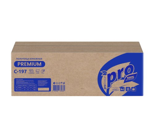 Полотенца бумажные 200 шт., PROtissue (H3) PREMIUM, 2-слойные, белые, КОМПЛЕКТ 20 пачек, 22х21 см, V-сложение, С197, C197
