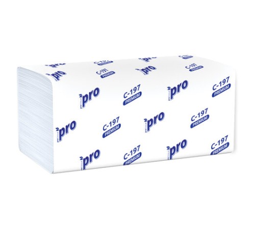 Полотенца бумажные 200 шт., PROtissue (H3) PREMIUM, 2-слойные, белые, КОМПЛЕКТ 20 пачек, 22х21 см, V-сложение, С197, C197