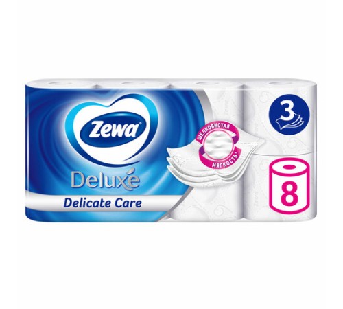Бумага туалетная 3-х слойная 8 рулонов (8х18 м), белая, ZEWA Deluxe, 536600