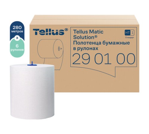 Полотенца бумажные рулонные 280 м, Tellus/TORK Matic (Система H1) UNIVERSAL, КОМПЛЕКТ 6 рулонов, 290100
