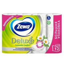 Бумага туалетная 3-х слойная 12 рулонов (12х18 м), С АРОМАТОМ РОМАШКИ, ZEWA Deluxe, 53613