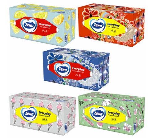 Салфетки косметические 2-слойные в картонном коробе, 250 штук, ZEWA Everyday, 8679