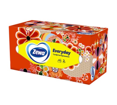 Салфетки косметические 2-слойные в картонном коробе, 250 штук, ZEWA Everyday, 8679