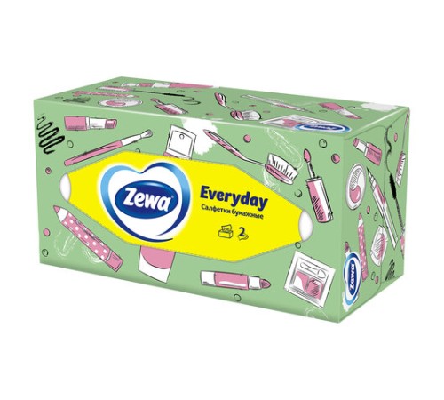Салфетки косметические 2-слойные в картонном коробе, 250 штук, ZEWA Everyday, 8679