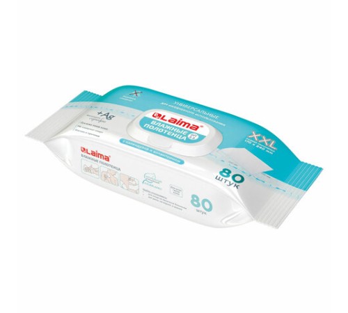 Полотенца влажные 80 шт., БОЛЬШИЕ XXL 16,5х25 см, с аллантоином и коллоидным серебром, LAIMA, 115222