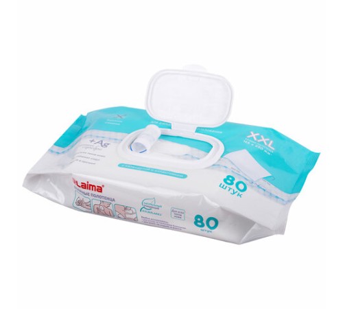 Полотенца влажные 80 шт., БОЛЬШИЕ XXL 16,5х25 см, с аллантоином и коллоидным серебром, LAIMA, 115222