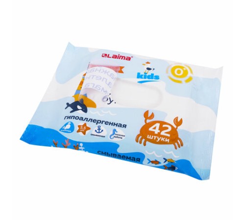 Бумага туалетная влажная детская, смываемая 42 шт., БИОРАЗЛАГАЕМАЯ, LAIMA Kids, 115223