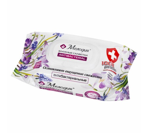 Салфетки влажные 150 шт., АНТИБАКТЕРИАЛЬНЫЕ, с пластиковым клапаном, МЕЛОДИЯ, 115226