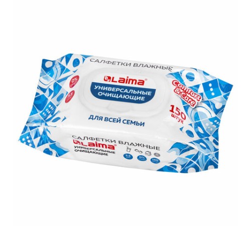 Салфетки влажные 150 шт., УНИВЕРСАЛЬНЫЕ, с пластиковым клапаном, для всей семьи, LAIMA, 115227