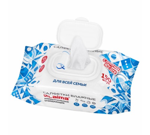 Салфетки влажные 150 шт., УНИВЕРСАЛЬНЫЕ, с пластиковым клапаном, для всей семьи, LAIMA, 115227