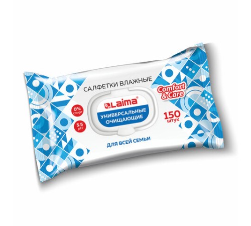 Салфетки влажные 150 шт., УНИВЕРСАЛЬНЫЕ, с пластиковым клапаном, для всей семьи, LAIMA, 115227