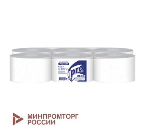 Бумага туалетная 215 м с центральной вытяжкой PROtissue (T8) PREMIUM, 2-слойная, белая, КОМПЛЕКТ 6 шт., С352