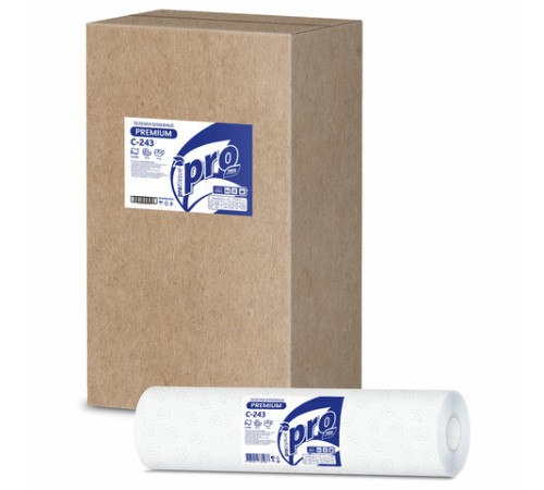 Простыни бумажные рулонные с перфорацией 50 м PROtissue PREMIUM, 2-слойные, 135 листов 37х50 см, С243
