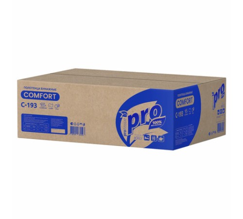 Полотенца бумажные 250 шт., PROtissue (H3) COMFORT, 1-слойные, белые, КОМПЛЕКТ 20 пачек, 22x21, V-сложение, C193