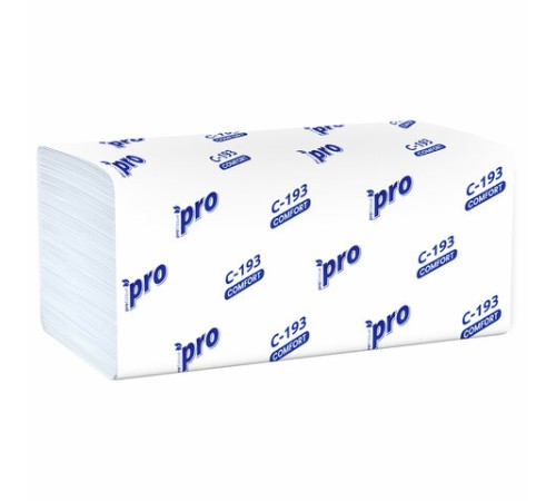 Полотенца бумажные 250 шт., PROtissue (H3) COMFORT, 1-слойные, белые, КОМПЛЕКТ 20 пачек, 22x21, V-сложение, C193