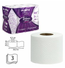 Бумага туалетная 3-х слойная, 24 рулона (24х16,5 м), LAIMA Deluxe, 100% целлюлоза, 115397