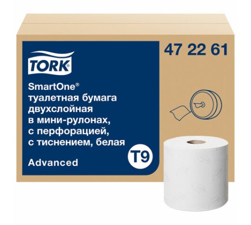 Бумага туалетная 130 м, Tellus/TORK (Система T9) SmartOne, ADVANCED, КОМПЛЕКТ 12 рулонов, 2-слойная, белая, 472261