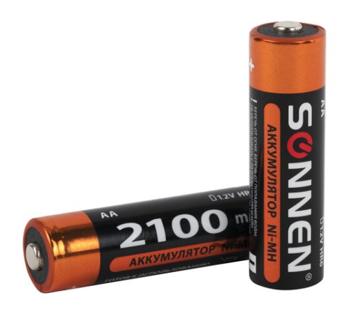 Батарейки аккумуляторные Ni-Mh пальчиковые КОМПЛЕКТ 4 шт., АА (HR6) 2100 mAh, SONNEN, 455606