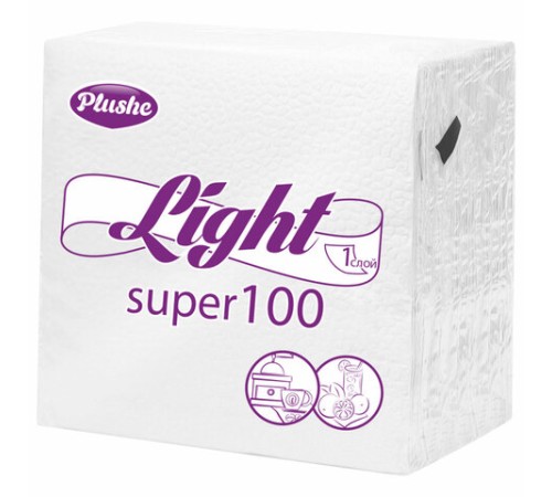 Салфетки бумажные 90 штук, 22,5х22,5 см, PLUSHE Light, белые, 100% целлюлоза