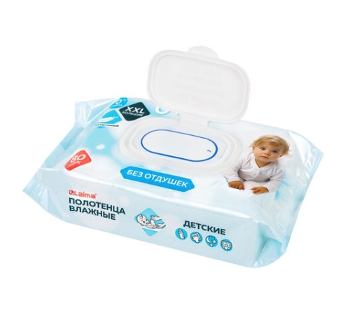 Полотенца влажные детские гипоаллергенные 80 шт., БОЛЬШИЕ XXL 16,5х25 см, без отдушки, LAIMA Kids, 116525